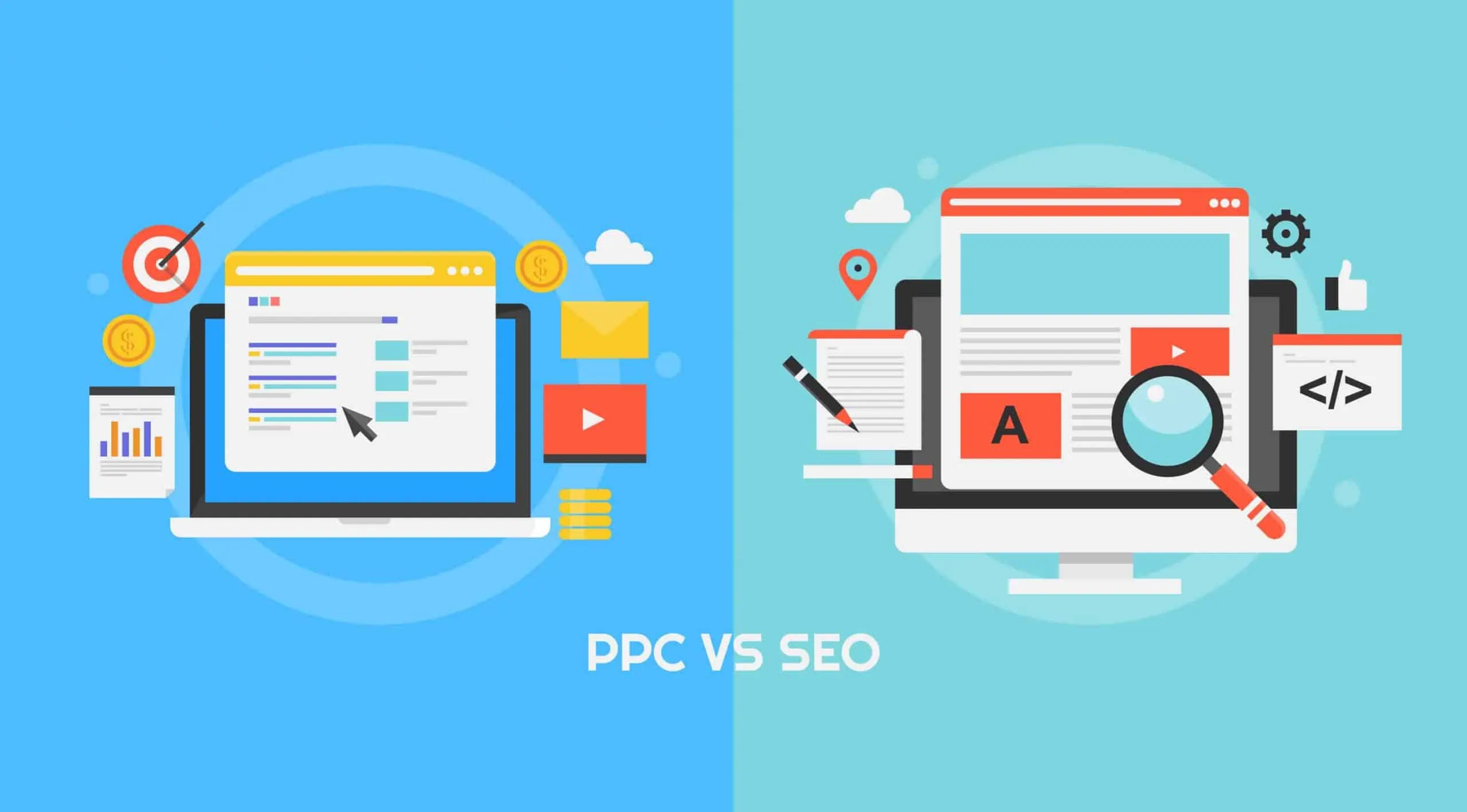 pay per click and SEO icons.