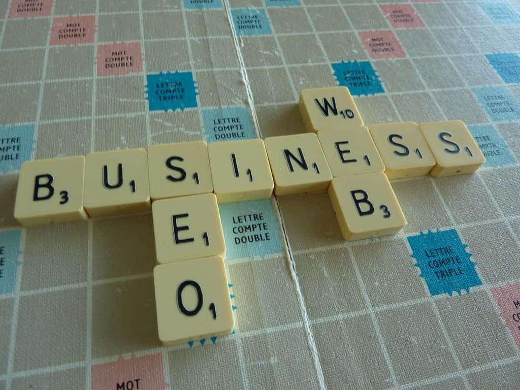 scrabble game that spells business seo and web.