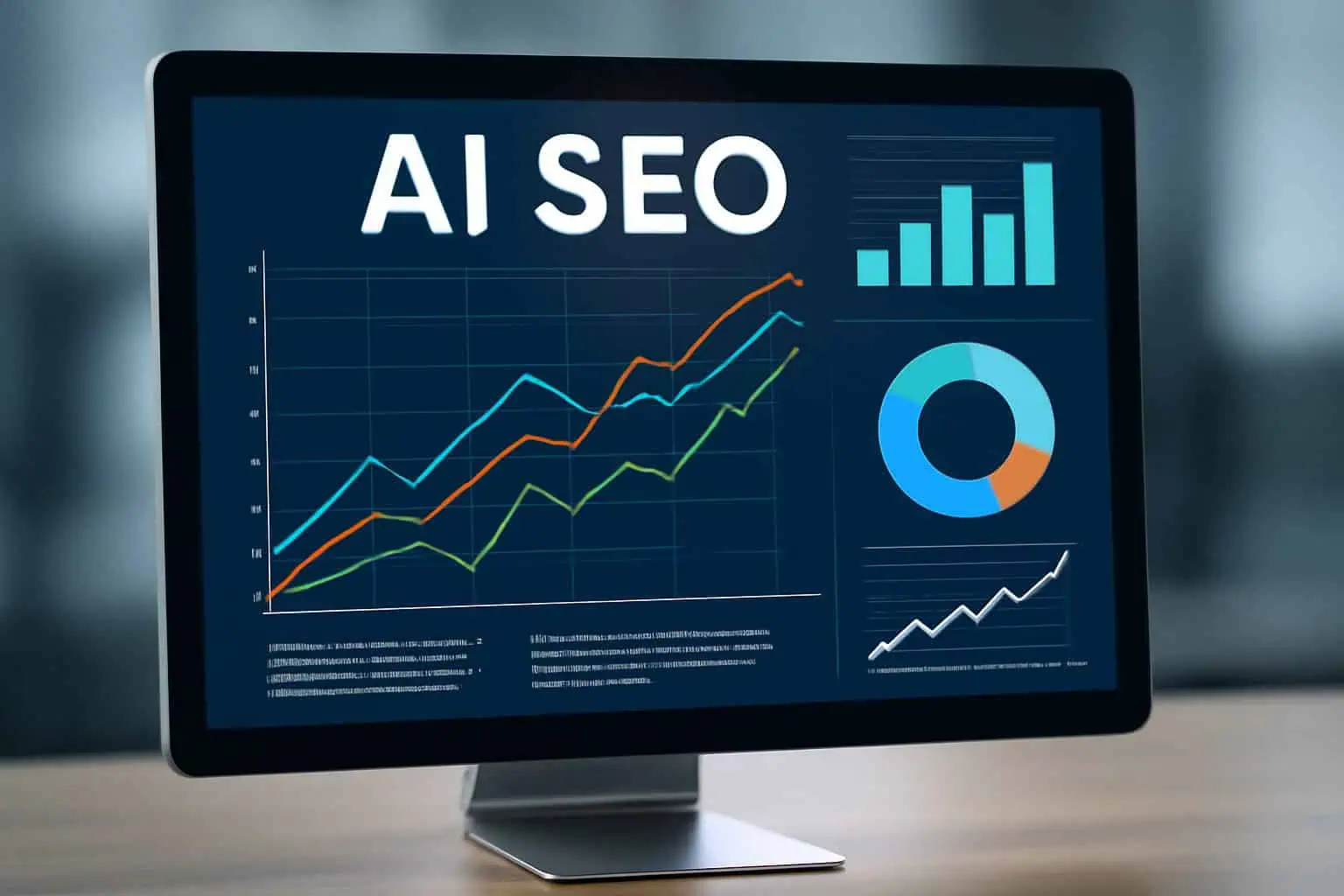 AI SEO analytics dashboard showing growth graphs and data insights.
