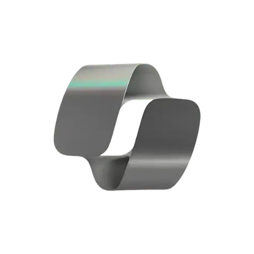 A sleek, metallic, abstract ribbon forms a geometric loop with smooth curves and a glossy finish, floating against a transparent background—a modern symbol for an innovative SEO Company NYC.